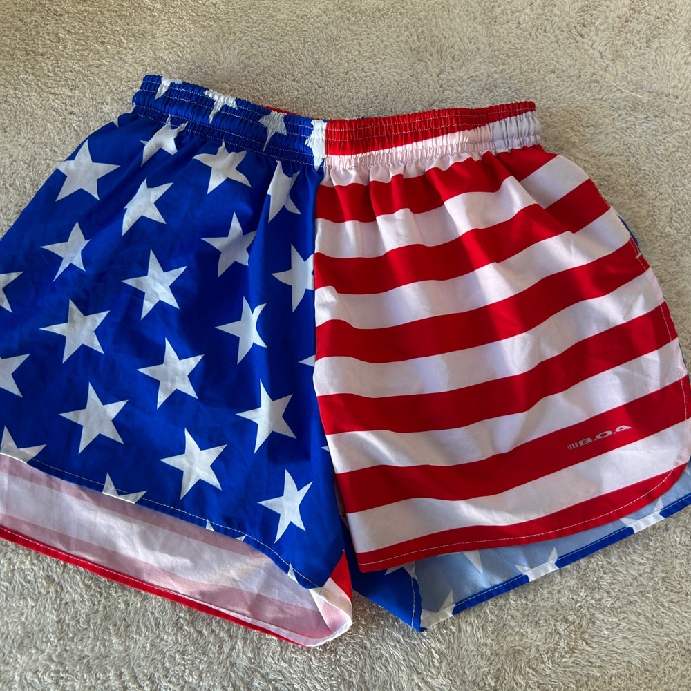 BOA USA American Flag Running Shorts Stars and Stripes Small Patriotic 1" Inseam